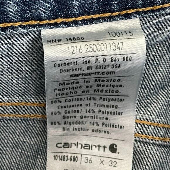 Carhartt Jeans Mens 36 X 32 Blue Denim Relaxed Fit Straight Leg Rugged Workwear - Picture 2 of 12